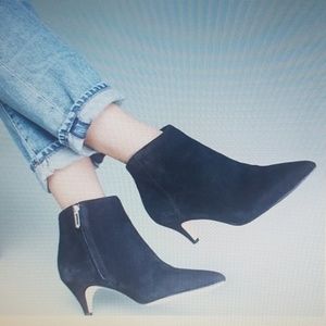 kinzey genuine calf hair pointy toe bootie